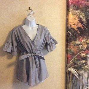 Blue and white striped blouse